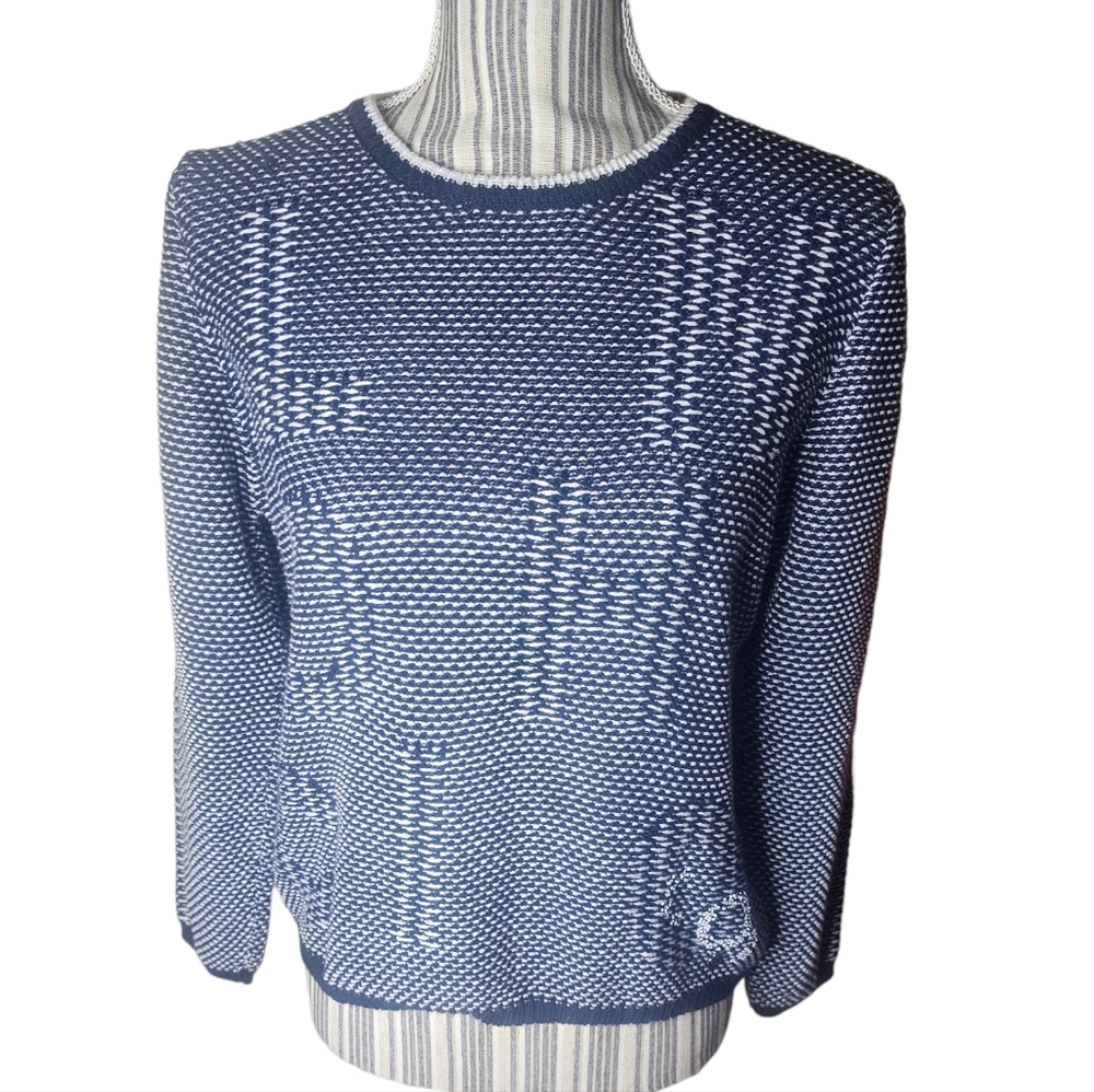 RABE women's blue/white crew neck long-sleeves sweater size 40/ USA 10